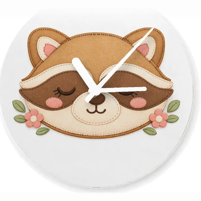 Mr Cadeautjes Glazen klok Ø 20 - design Rond slaapvriendje met bosdier | cadeau Wit