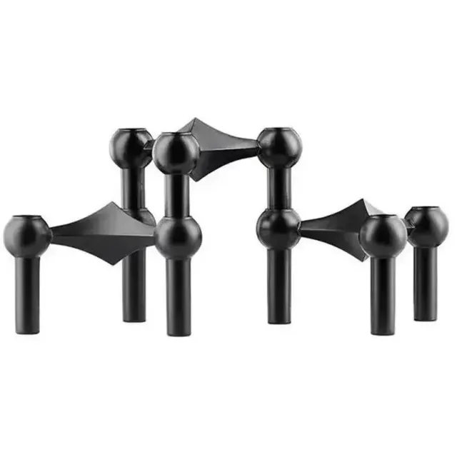 OwlyVision™ 3-delige moleculaire metalen kaarsenhouders - zwarte kandelaarset voor dinerkaarsen - modern decor Zwart 3-delig
