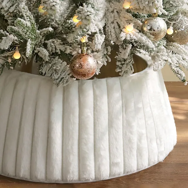Mrilary Kerstboom kraag - Bovendiameter 58 cm - Pluchen kerstboom rok - Met gestreepte textuur - Zacht en pluizig kerstboomring - Bohemian boomrok - Voor feestdecoratie en interieur - Wit