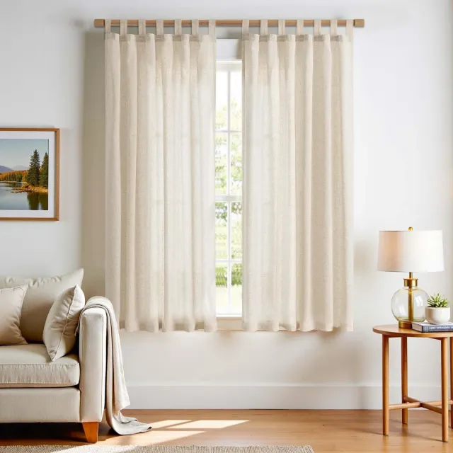 Unyqoos Gordijnen Set van 2, Linnenlook Met Lussen voor Woon- en Slaapkamer, Lichtfilterend, 140 x 175 cm beige