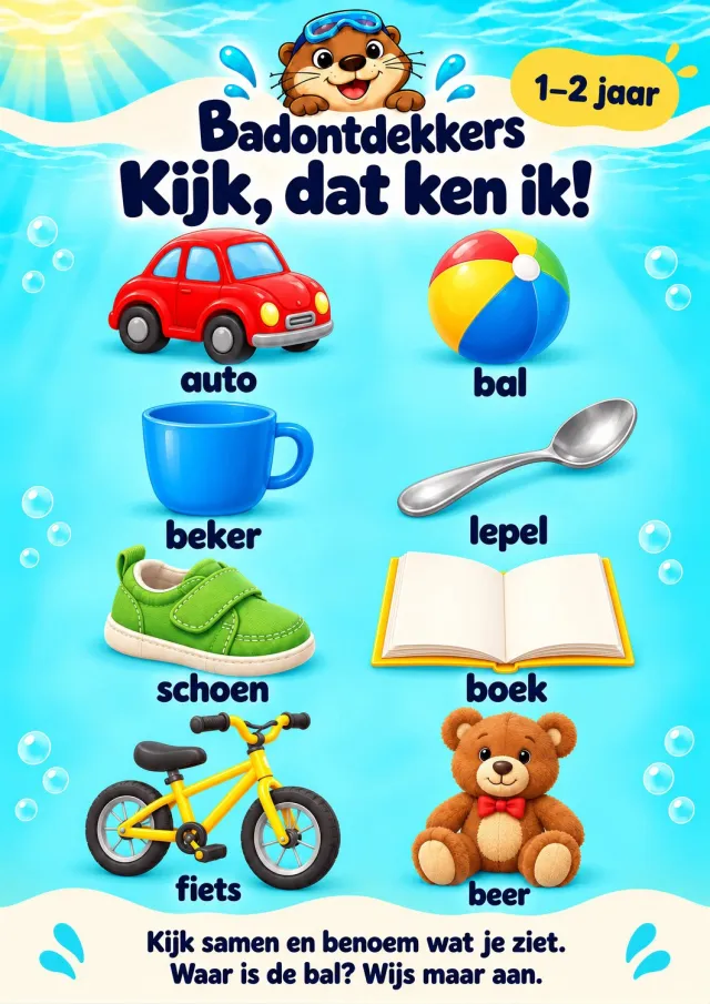 Badontdekkers educatieve Badposter Kijk, dat ken ik! – 1–2 jaar - A3 - Herplakbaar Multi colour