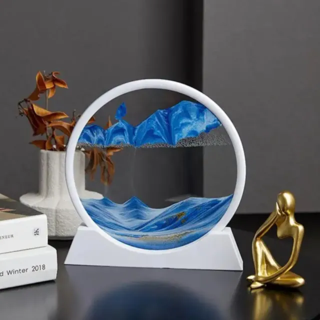 Het perfecte cadeau - NOVARTA, Zandkunst Extra large - Blauw - Diameter van 30cm - 360° - Sand art - In glas - Zandloper - Decoratie - Bewegende zandkunst