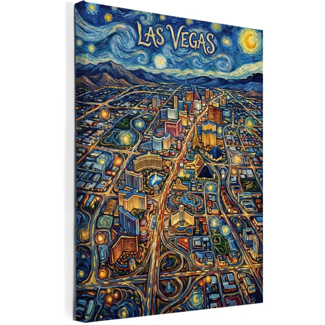 Wall Art 4 You Stadskaart Las Vegas op Canvas | Stadsposter Las Vegas l 75x100cm Full color
