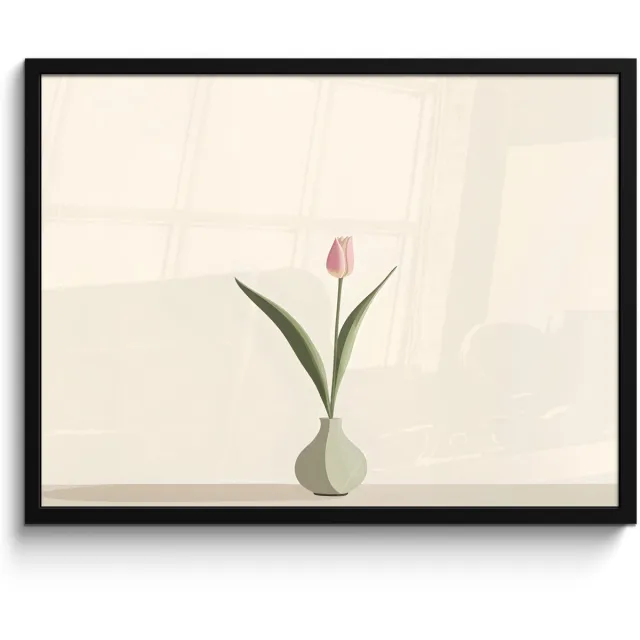 FrameYourWall Poster in lijst - Fotolijst 70x50 cm - Posters - Tulp - Vaas - Beige - Posterlijst zwart - Decoratie - Wanddecoratie woonkamer - Muurdecoratie slaapkamer