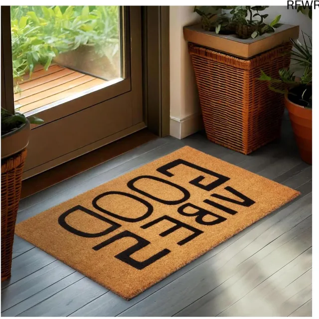 RFWR Deurmat voor Buiten en Binnen - 45 x 75 cm Vuilvangmat van 100% Kokos - Weerbestendige Antislip Buitendeurmat voor Huisdeur en Terras Good Vibes