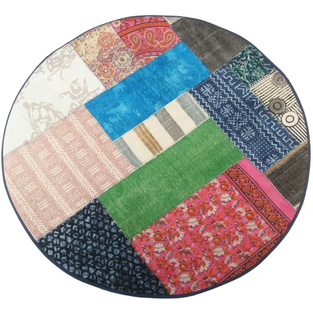 Casa Moro Rond kleurrijk patchwork vloerkleed – Handgemaakt gerecycled vintage tapijt – Katoenmix – Ø 120 cm – Harleen Multi