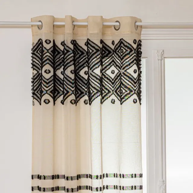 Atmosphera Gordijn Sama Etnik - Kant en klaar met ringen - Beige - 140 x 240 cm - Transparant