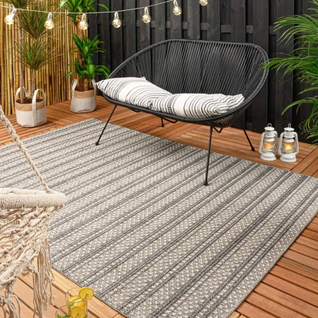 Boho&me Buitenkleed strepen - Vinca grijs/crème 80x150