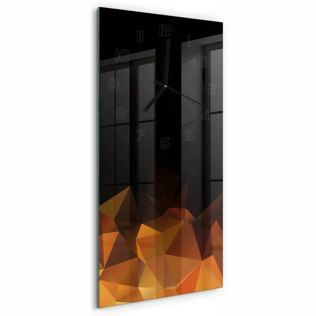 TULUP Wandklok - Abstractie Wandklok Glas Decoratie - 30x60 cm - Oranje Gekleurde Glazen Klok - Zwarte handen - Rechthoekige Klok - Klok Glas Met Opdruk - Moderne Wandklok Glas