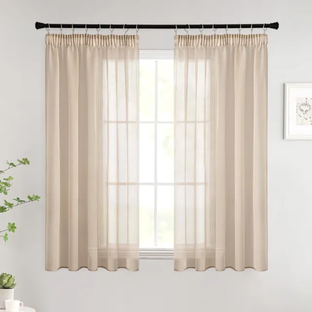 Unyqoos ® Transparante Korte Voile Gordijnen voor Woon- en Slaapkamer, Set van 2, Beige, Modern Design