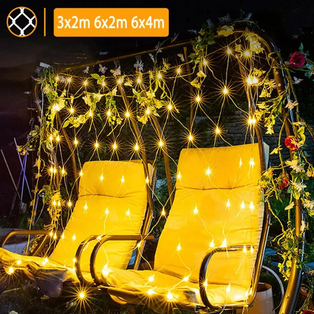 Aufun LED-Lichtnet Lichtkettingnet Voor Binnen En Buiten 3x2m Lichtkettingnet Met Stekker, voor Kerstmis, Halloween, Bruiloftfeest (3x2m, Warm Wit)