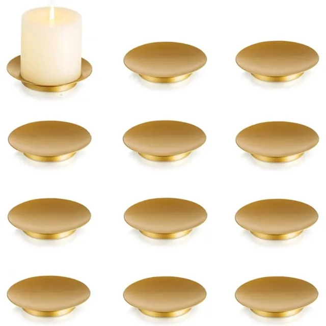 PEAM Kaarsenplaathouder Kaarsenbak 11 cm Ronde Ijzeren Plaat Gouden kandelaars Voor Stompkaarsen Set van 12 Voetstukkaarsenstandaard Kerstkaarsenschaal Voor LED en Waskaarsen Halloween Home Gold