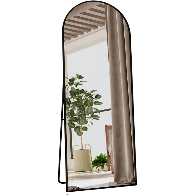 Happiq Vloerspiegel - 165 x 60 Cm Zwart Aluminium en Glas - Moderne Boogvormige Full - Length Spiegel met Krasbestendig Frame