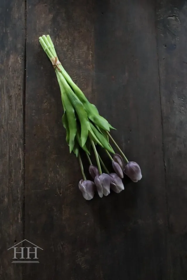 Vintage & More Lange kunst tulpen paars grijs - 47cm - kunstbloemen - tulpen - kunstboeket - tulpenboeket - kunsttulpen - nep tulpen - tulpen die net echt lijken