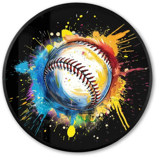 FrameYourWall Poster in lijst Rond - Fotolijst 60x60 cm - Posters - Graffiti - Sport - Baseball - Honkbal - Ronde posterlijst zwart - Decoratie - Wanddecoratie woonkamer - Muurdecoratie slaapkamer