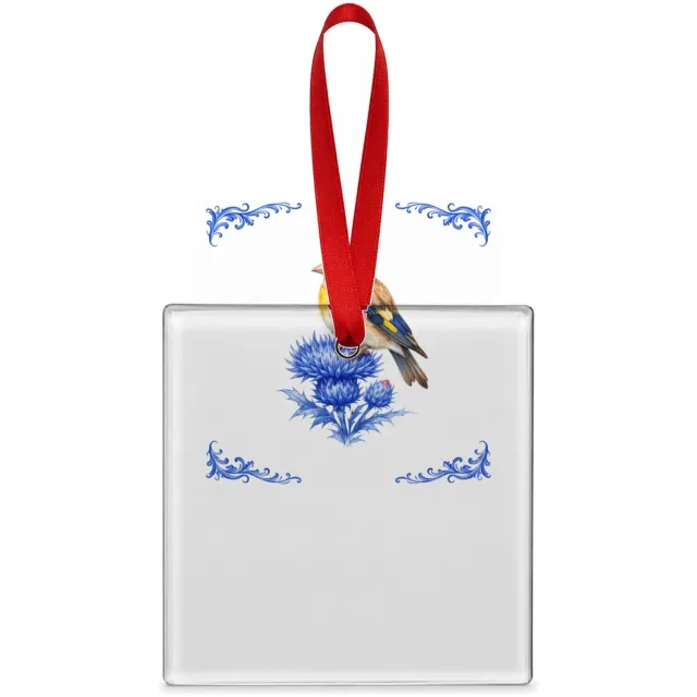Mr Cadeautjes Glazen tegel vierkant 7,6 cm - design Klassieke botanische vogelprint met een andere tuinvogel en | cadeau wit
