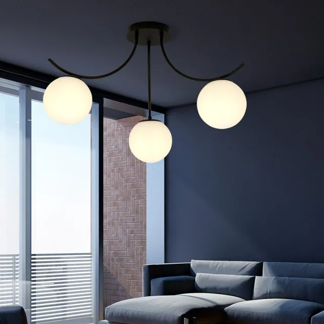 Emibig Kopenhagen plafondlamp zwart met 3 witte glazen bollen - Perfecte verlichting voor elke ruimte Zwartachtig