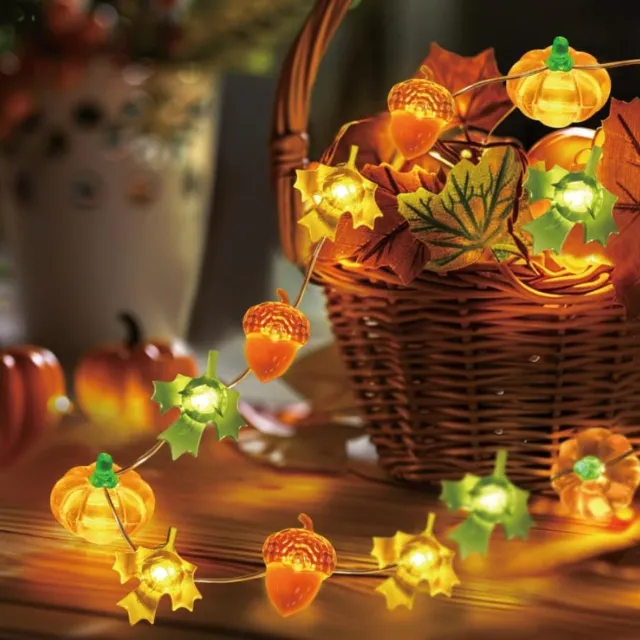 KZQ Pompoenvormige Led Slinger 3 Meter Met 30 Esdoornhouten Lampjes Voor Thanksgiving Herfstdecoratie