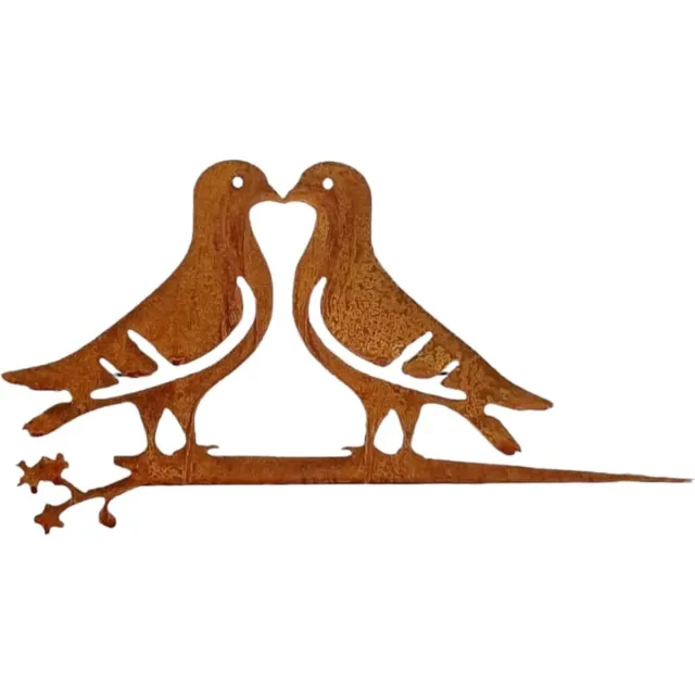 Dream-Garden Boomdecoratie Tortelduifjes - boomprikker - tuindecoratie - metal - bird - tuinsieraad - cortenstaal - gecorrodeerd - ijzer - kado - cadeau - boomschroef - tuinsieraad - kunst - decoratie - boom - tuin - buiten - duiven - duif Roest bruin