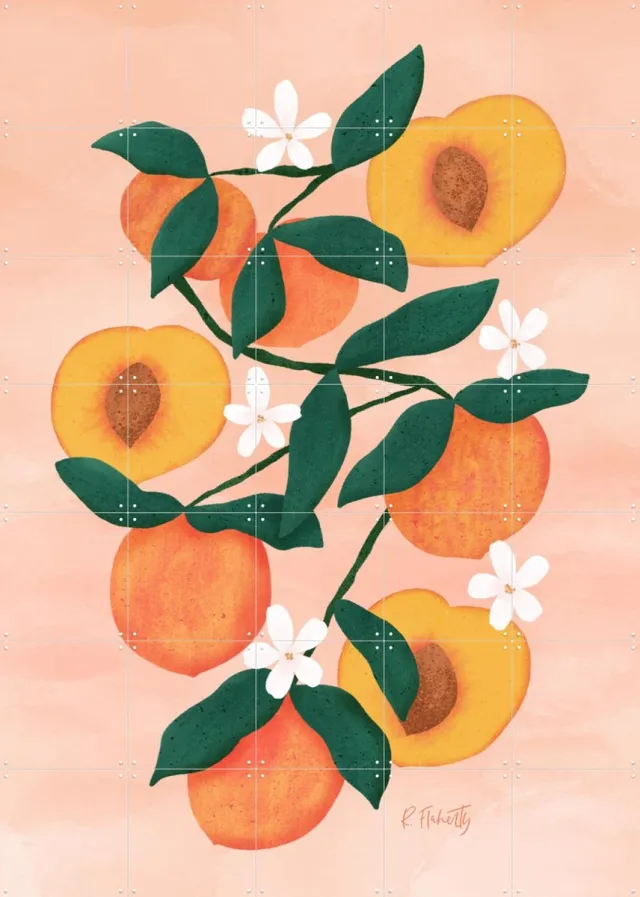 IXXI Summer Peaches Pink, Rebecca Flaherty - 100 x 140 cm - Grote wanddecoratie en posters - Illustraties, Kleurrijk, Speels, Woonkamer, Keuken Oranje