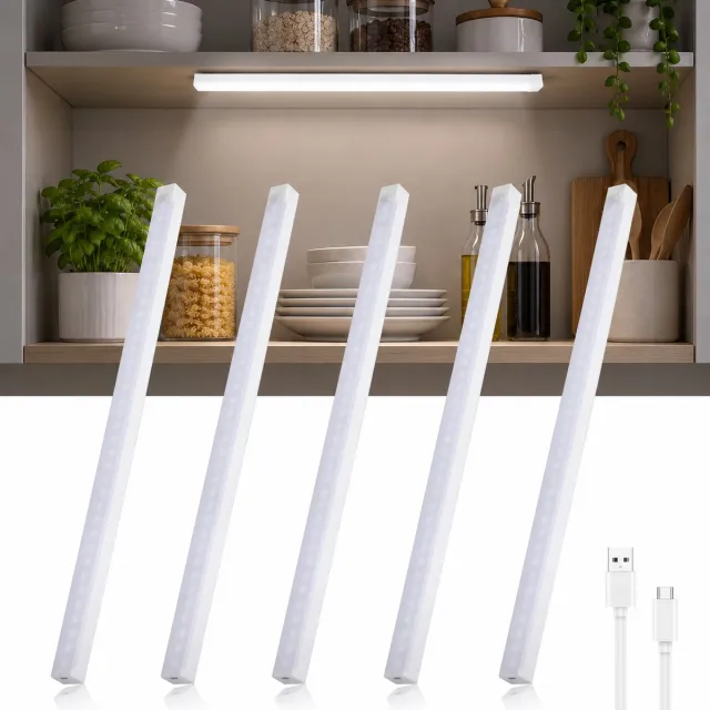 LOVHAUS 5 Stuks LED Kastverlichting 50 cm – Bewegingssensor – USB Oplaadbaar – 6000K Wit