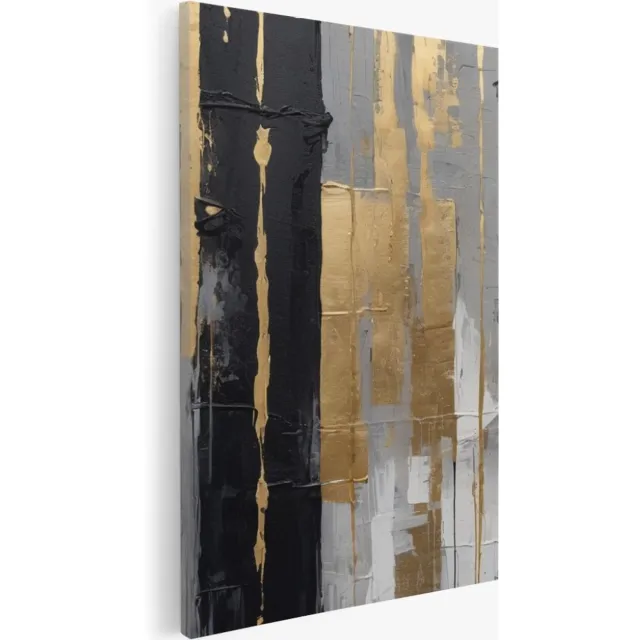 Saammp Canvas Schilderij - Abstract - Goude Strepen- 40x50 - Foto op canvas - Wanddecoratie - Muurdecoratie Woonkamer - Slaapkamer decoratie - Canvas Print Multicolor