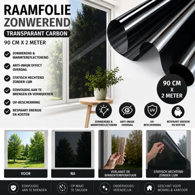 Wicotex Raamfolie zonwerend- Afmeting 90cm x 2m - Kleur transparant carpon