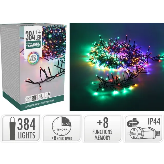 S.I.A. Treecluster Kerstboomverlichting - 384 LED Multi Color - 490 cm - Timer - 8 Lichtstanden -Binnen Buiten