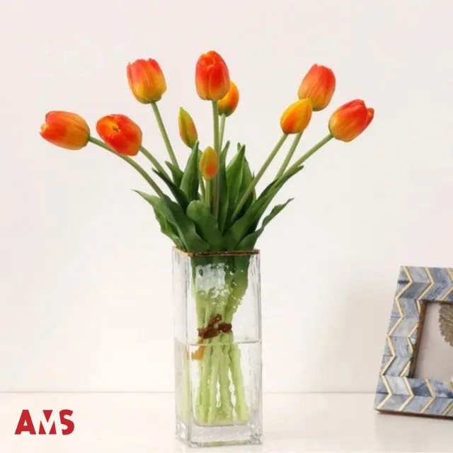 AMS Commerce Oranje Tulpen - Kunstbloemen - Kunst Tulpen - Kunst Boeket - Tulp - 40 CM - Zijden Bloemen - Latex Bloem - Bruiloft - Voorjaar - Lente