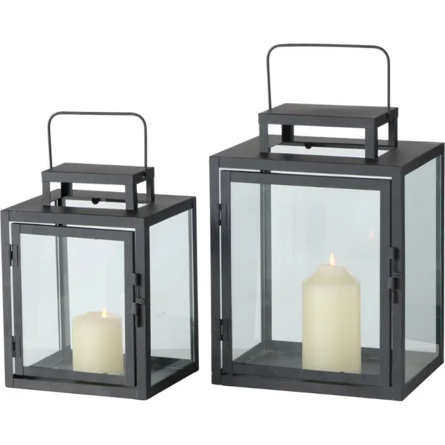 Dulaire Lantaarns Zwart Glas Metaal set van 2