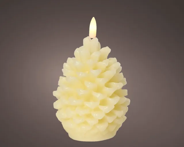 Lumineo LED kaars dennenappel crème met vlam-effect - ø8,5x13 cm Beige