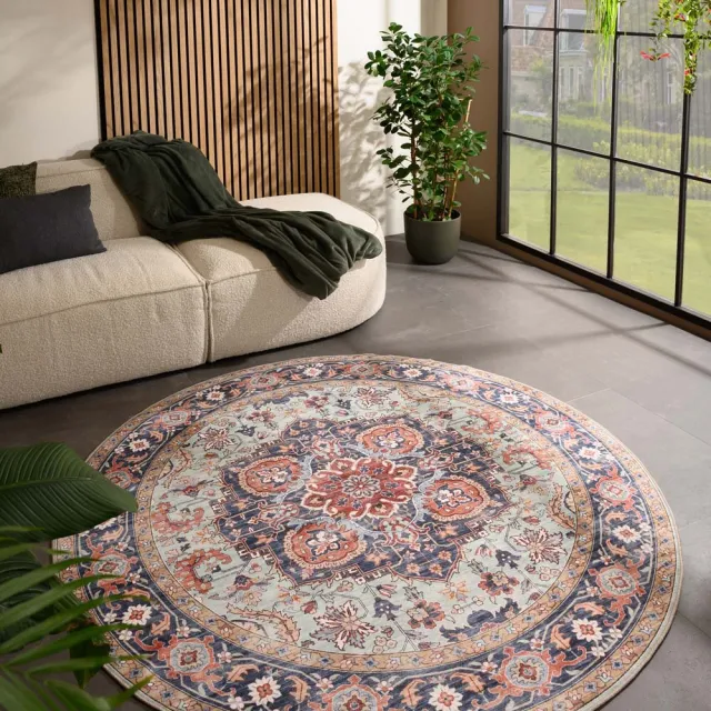 Heritaged Rond vintage buitenkleed - Valenca Fino groen/blauw 115