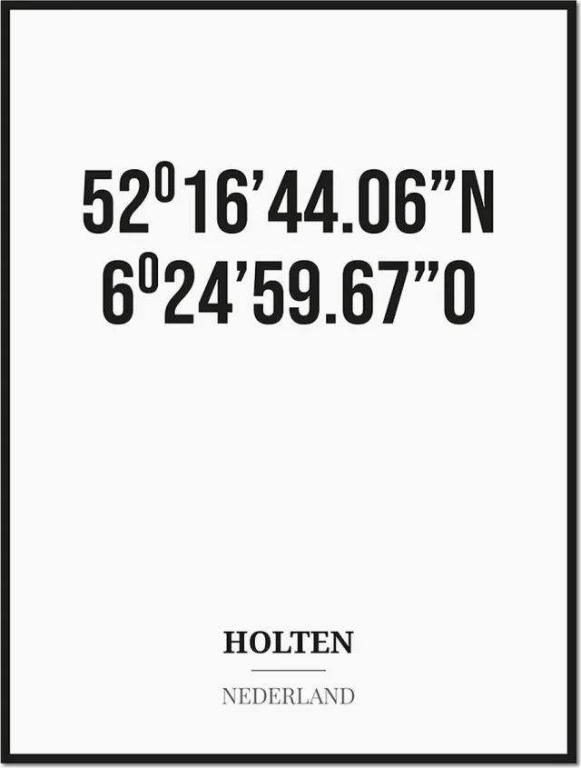 Studio216 Poster/kaart HOLTEN met coördinaten zwart, wit