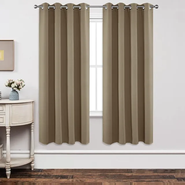 Joydeco Ondoorzichtige gordijnen met oogjes, 2 stuks, H 175 x B 140 cm, verduisteringsgordijn, cappuccino-thermisch gordijn, hittebescherming, ooggordijn voor slaapkamer, woonkamer