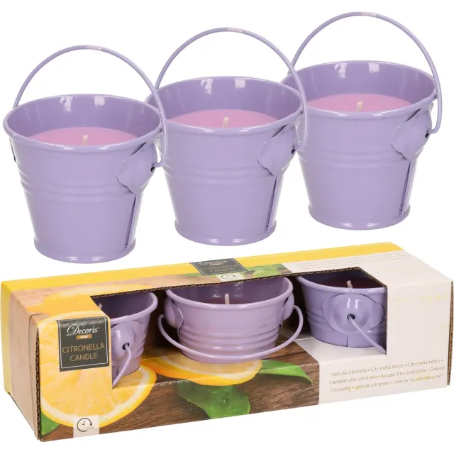 Decoris Citronella kaarsen - in zink potje - set 6x - paars - 5 branduren