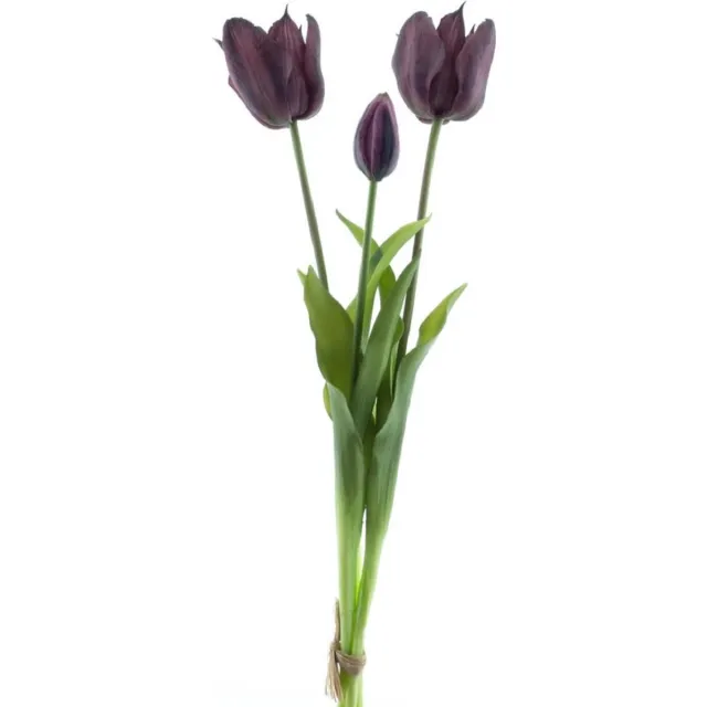 It's all about art Real Touch Open tulip bundle Sally x3 aubergine 48cm - aubergine - Real Touch Tulpen - aubergine tulpen- Tulpen - Kunstbloemen - Kunst Tulpen - Kunst Boeket - Tulp - 44 CM - Zijden Bloemen - Latex Bloem - Bruiloft - Voorjaar - Lente
