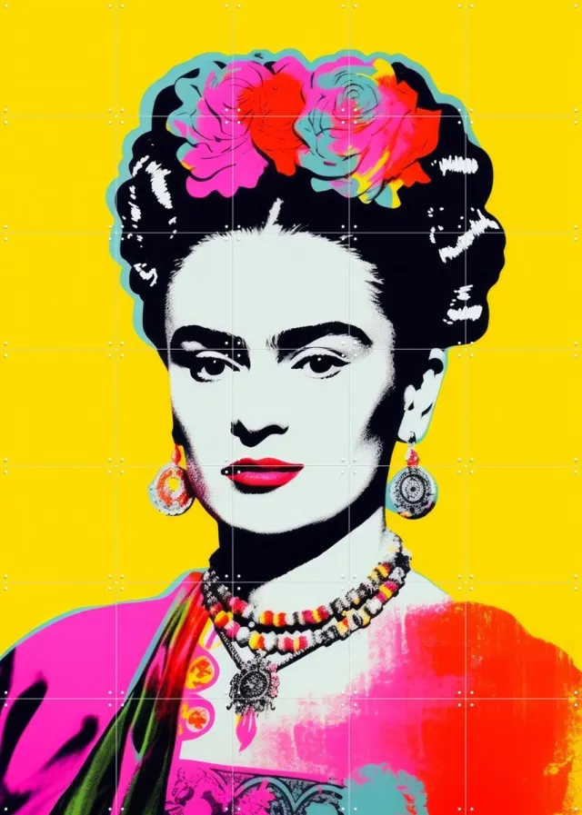IXXI Oh Frida No. 2, Treechild & Various - 100 x 140 cm - Grote wanddecoratie en posters - Pop art, Digitale Kunst, Kleurrijk, Modern, Woonkamer Geel / Roze