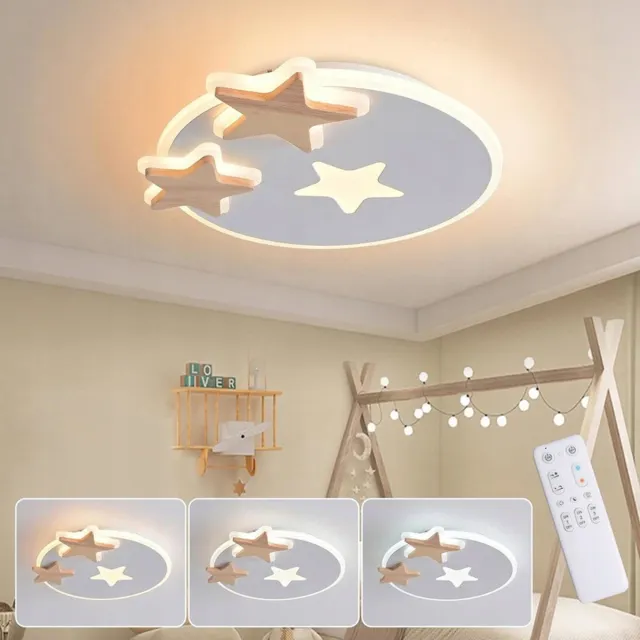 Haobosic Ster Acryl - Plafondlamp - Zandwit+Natuurhout - 42.5x42x6 cm - 31W Dimbaar White