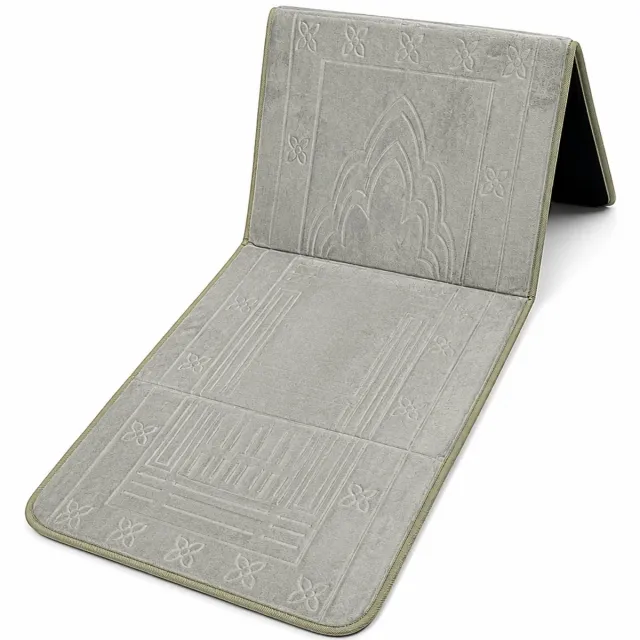Baraka Treasures Gebedskleed met Rugleuning - Opklapbare Gebedskleed - Gebedskleed met Rugsteun - Opvouwbare Gebedsmat - Inclusief Tas - Sajada - Seccade - Eid Cadeau - 110cm x 55cm - Grijs
