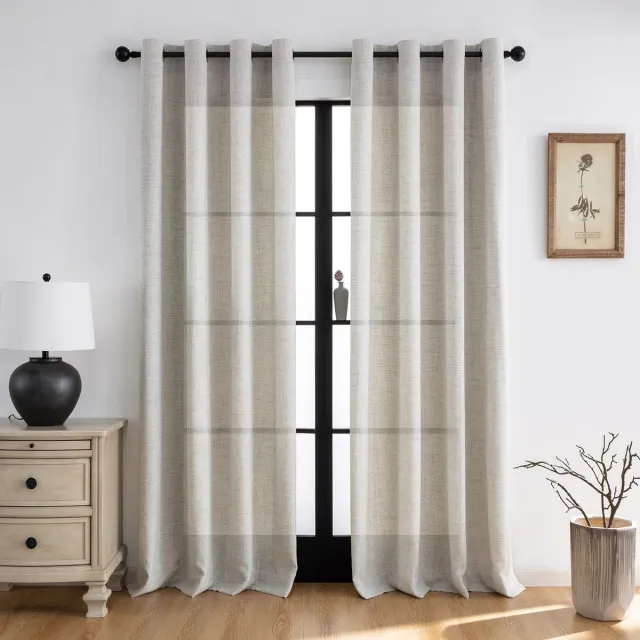 Ibenzoa Gordijnen met metalen ringen, set van 2, 225 x 140 cm, natuurlijke linnen uitstraling voor een boho interieur beige