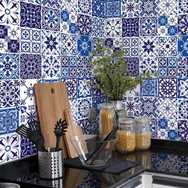 Ambiance Sticker Zelfklevende tegelmuurstickers voor keuken en badkamer - 30 Flavie cementtegelstickers - 30 stickers 15x15cm Multi color