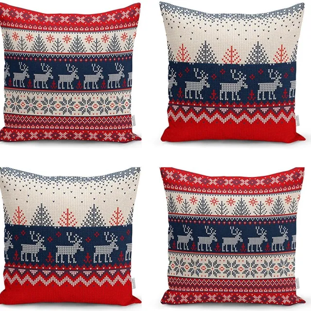 Zethome Kussenhoezen Kerstpatroon - 43x43 cm - Set 4 Pieces - Christmas - Dubbelzijdig bedrukt - Soft Touch Kerstmis