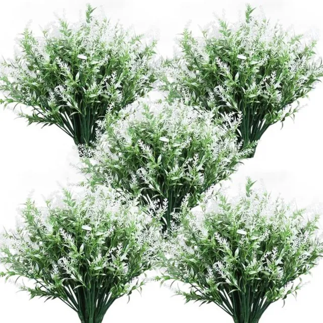 Mrilary 5 Stuks Kunstmatige Lavendel Bloemen Buiten, Kunstmatige Planten UV-bestendige Nep Bloemen Groene Kunstmatige Planten Buiten, Voor Decoratie Buiten Planten Hangende Potten Thuis Tuin Decoratie (Wit)
