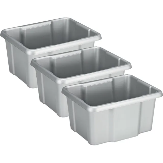 Sunware Opslagbox Nesta - 3x - kunststof - 24L - grijs - 42 x 33 x 22 cm - stapelbaar Lichtgrijs