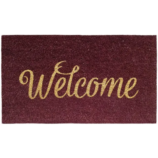 Ibenzoa Elegante Kokosdeurmat 40 x 70 cm met Glanzaccenten en Antislip Onderzijde Welkom Bordeaux
