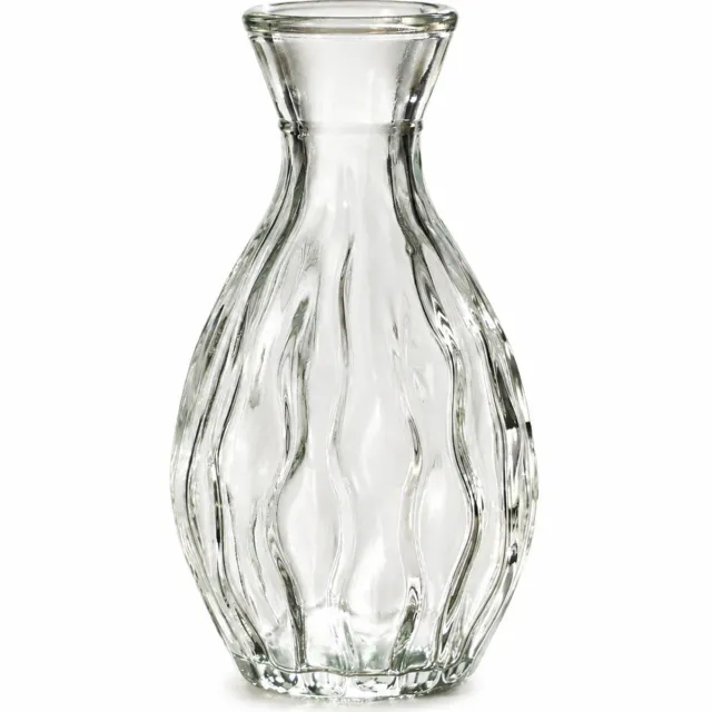 SWGOTA Transparante glazen vaas, 11 cm hoog, diameter 5,8 cm, golvend reliëf en uitlopende halsopening, voor kunstbloemen, in kartonnen doos