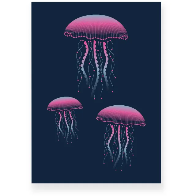 Yisual Poster 20x30 cm - Kwallen - Roze - Donkerblauw - Natuur - Modern - Muurdecoratie - Wanddecoratie