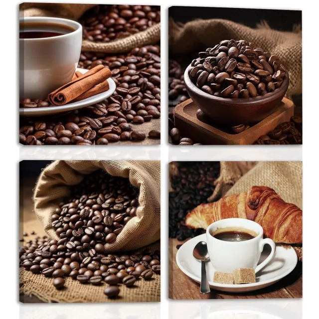 Ibenzoa Ingelijste Koffiemuurdecoratie - Vintage Cafeposters Set van 4 (40x40cm) kleurjik
