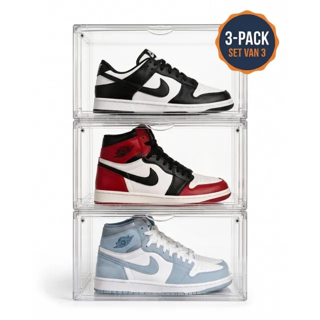 Vivaro Home Sneakerbox Transparant - 3 Stuks - Stapelbare Schoenenbox & Schoenen Organizer - Magnetische Sluiting