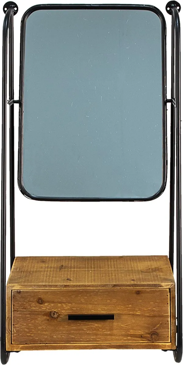 Clayre & Eef Spiegel 46x90 cm Bruin Zwart Ijzer Hout Rechthoek Grote Spiegel